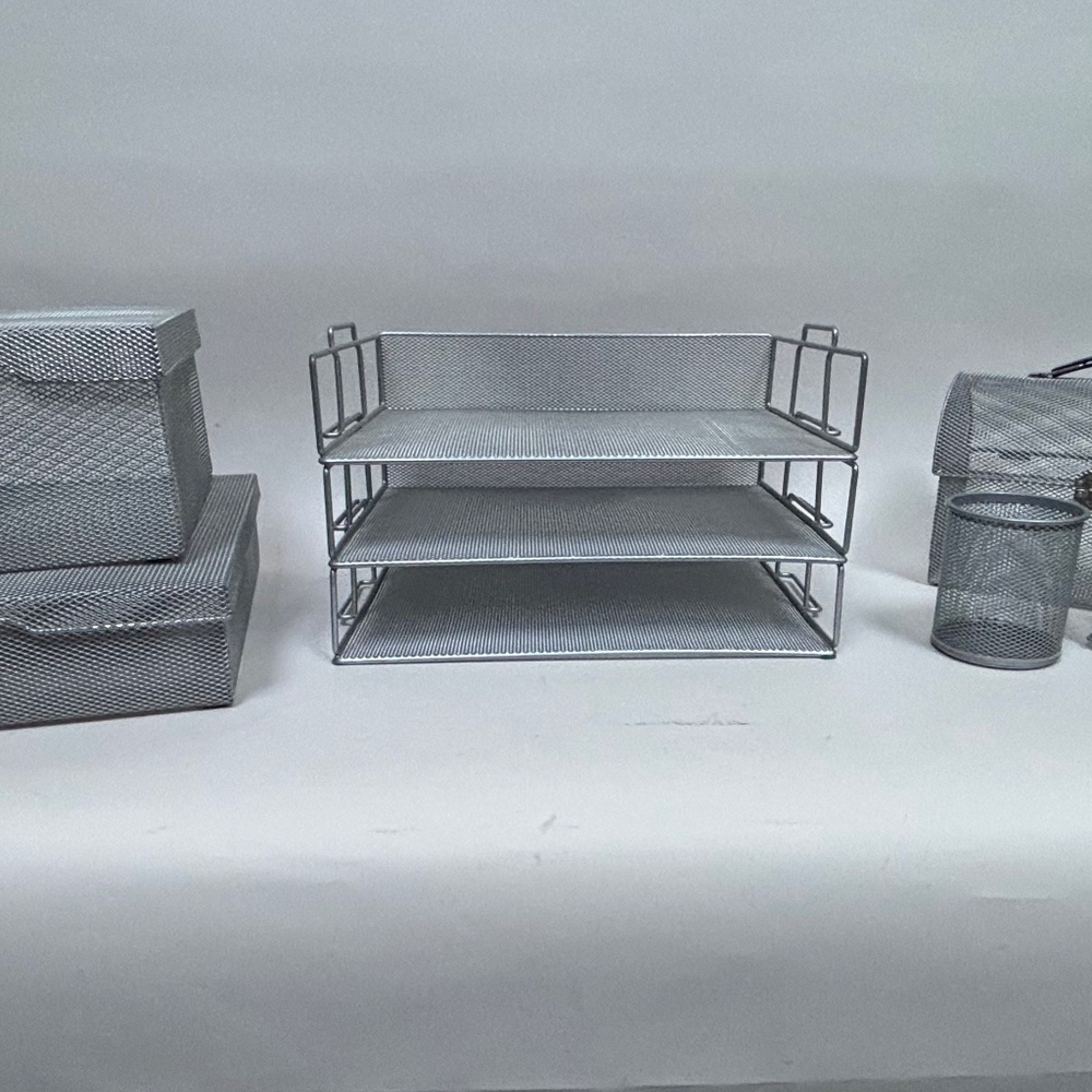 Silver Mesh Desk Storage Containers - Picture 2 of 11